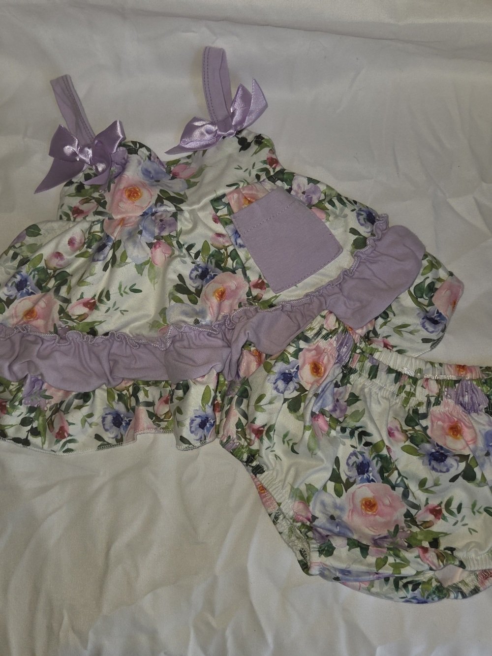Girls Floral Lavender Ruffle Matching Set